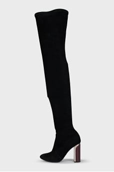 Suede over-the-knee boots with metal heels