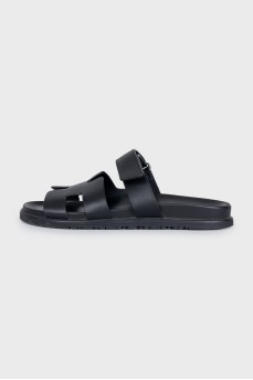 Black leather Chypre slides