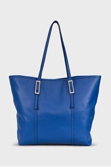 Blue leather tote bag