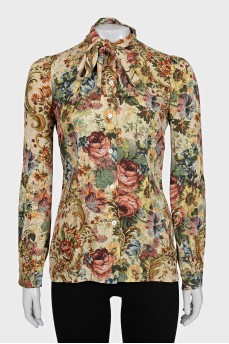 Fitted silk blouse with print