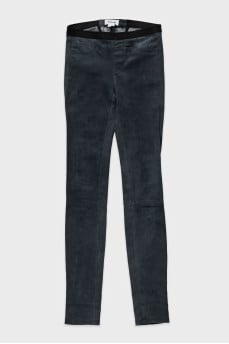 Slim-fit grey leather trousers