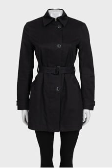 Black trench coat with patch pockets