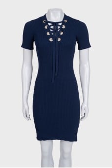 Blue bodycon dress with lacing