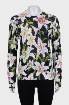 Silk jumper with floral print