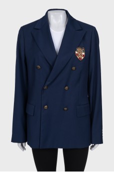 Blue double-breasted jacket with a patch