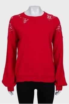 Wool and silk jumper with lace inserts
