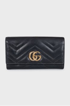 Quilted leather wallet with brand logo