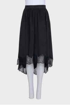 Silk skirt with lace trim
