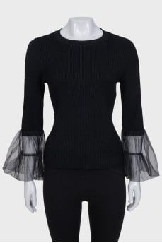 Black jumper with tulle sleeves