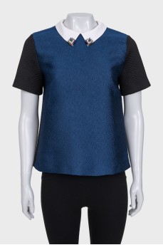 Mixed color T-shirt with crystals