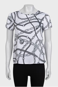 White loose-fitting T-shirt with a signature print