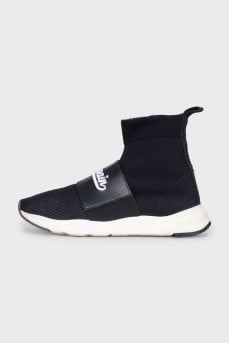 Black sneakers with branded embroidery