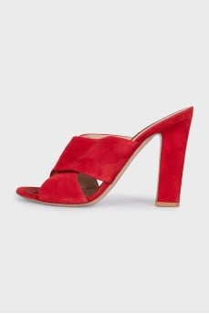 Red suede mules