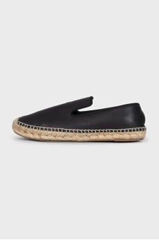 Black leather espadrilles
