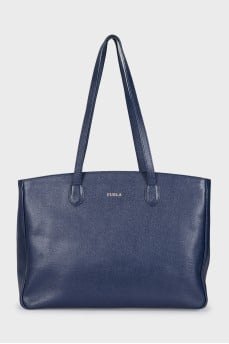 Blue leather tote