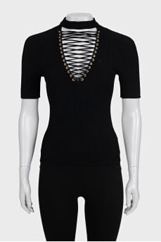 Black T-shirt with an accent on the chest
