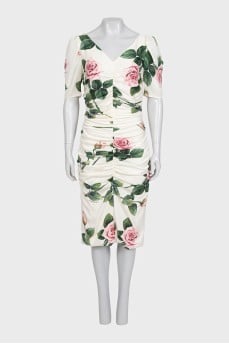Silk dress with floral print draping