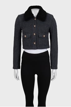 Cropped gray jacket with tag