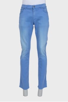 Men's light blue jeans with embroidery