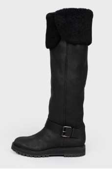 Leather boots on fur