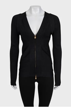 Black fitted zip-up cardigan