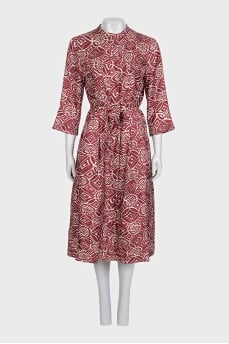 Printed silk dress with long sleeves