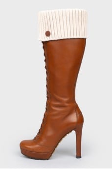 Brown leather boots on lacing