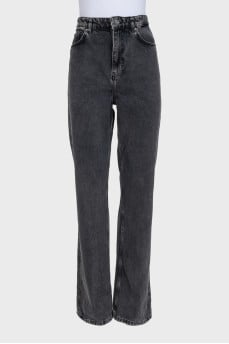 Прямі джинси сірого кольору на високій посадці