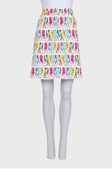 White A-line printed skirt