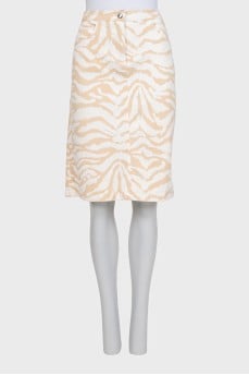 Beige printed button-up skirt