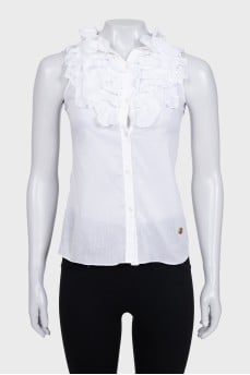 White sleeveless blouse with ruffles