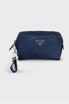 Blue cosmetic bag with logo