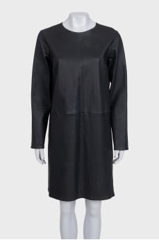 Straight-cut leather dress with a zipper