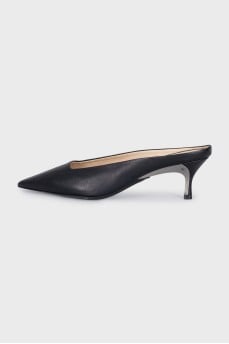 Black leather mules with metal insert