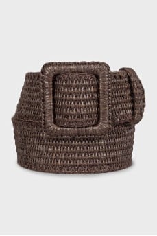 Braided raffia and leather belt
