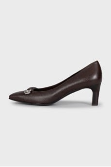 Brown leather high heel shoes