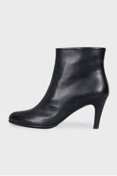 Black leather ankle boots with heels