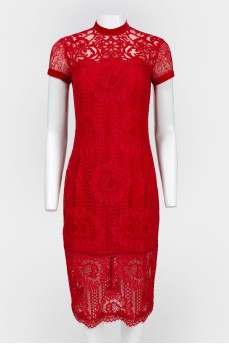 Dress red lace straight cut