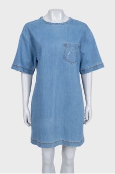 Denim dress with embroidered logo