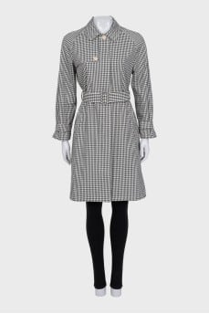 Black and white checkered belted coat