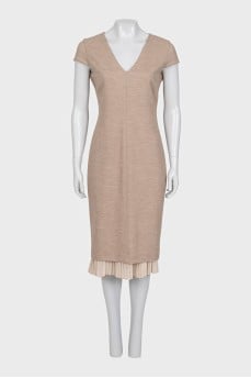 Beige dress with pleated trim