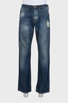 Men's straight-leg jeans with a distressed effect