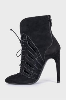 Black suede lace-up ankle boots