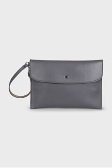 Gray clutch with logo