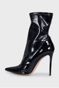 Black patent leather ankle boots