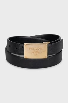 Black leather belt with logo