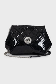 Quilted patent leather bag with chain