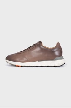 Men's brown leather lace-up sneakers