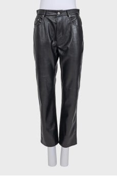 Black straight-leg trousers made of eco-leather