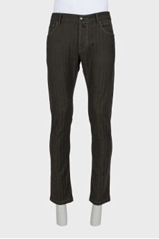 Men's green straight-leg trousers